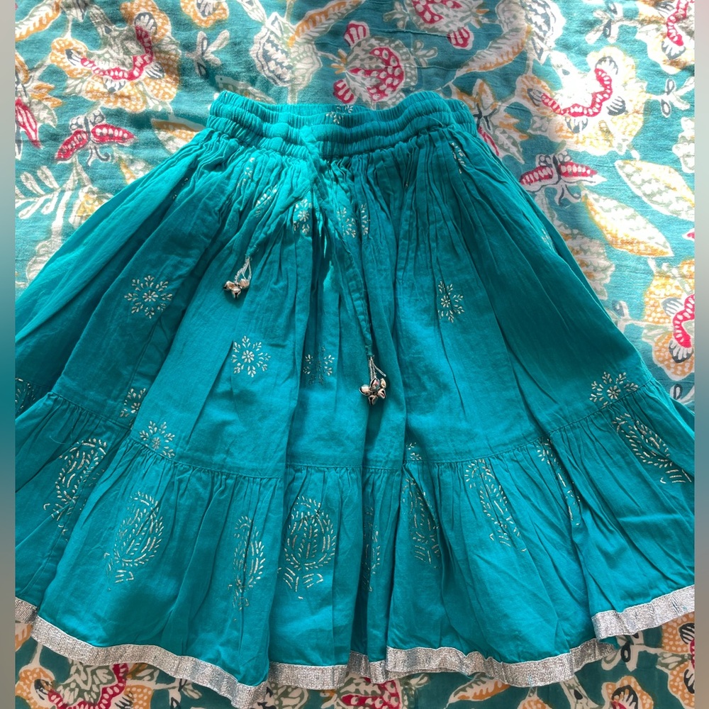 Blue Hand-blocked Cotton Skirt 2T